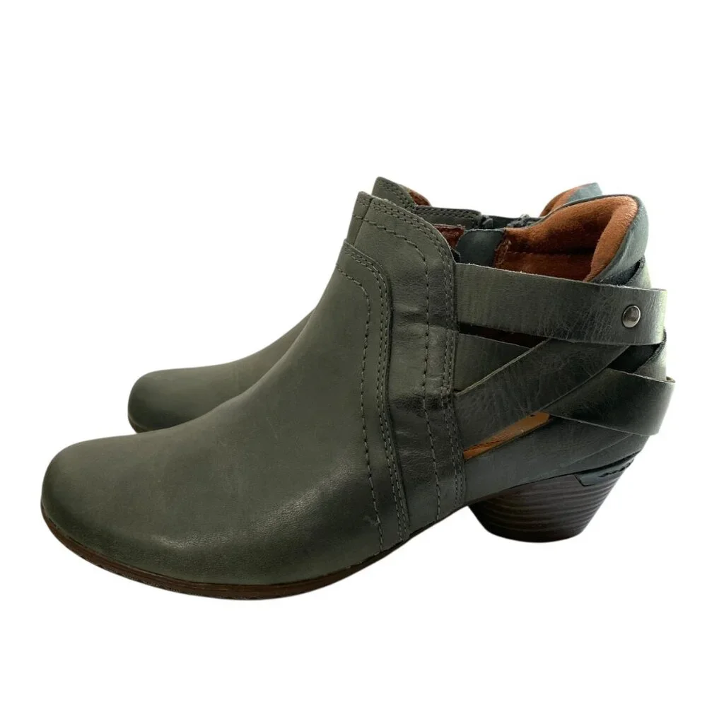 Cobb Hill Leather Ankle Booties Womens 6W Gray Zip‎ Round Toe Block Heel Comfort
